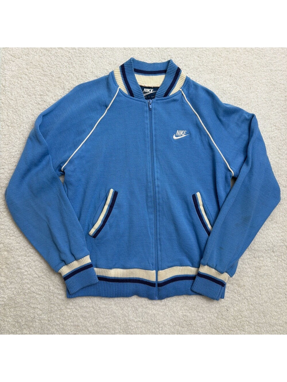 Vintage 80s Nike Track Jacket Large Blue Tag Made in Taiwan Full Zip Swoosh